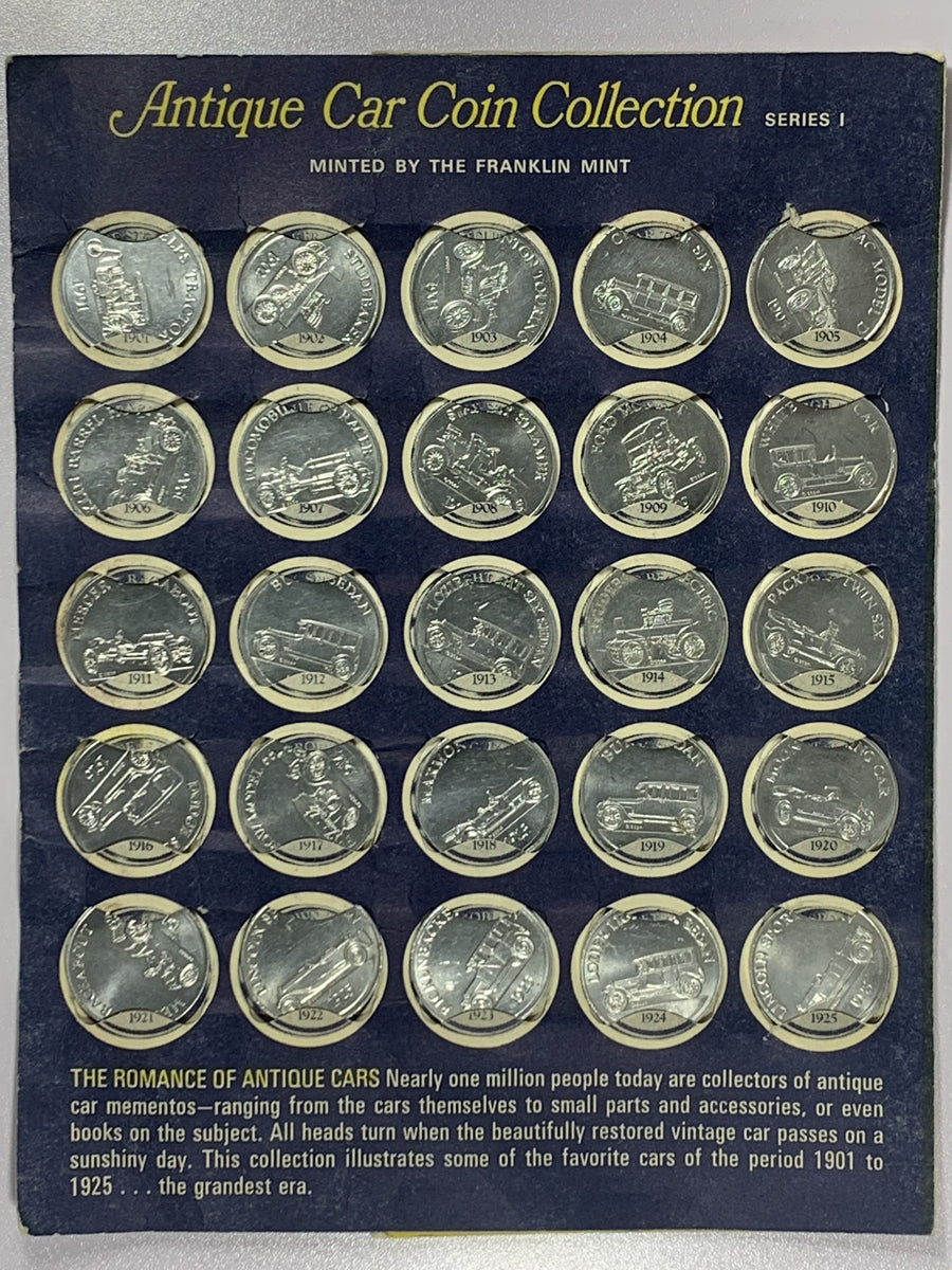 1969 Franklin Mint 46 Coin Collection of Proof Sterling Silver Antique Car  Coins