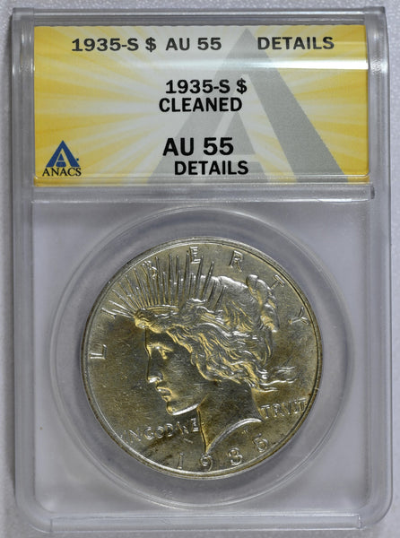 1935-S ANACS AU 55 Details Cleaned Peace Dollar