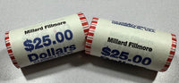(2) - $25 BU Rolls Millard Fillmore Presidential Dollars ($50 total face value)