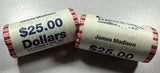 (2) - $25 BU Rolls James Madison Presidential Dollars ($50 total face value)