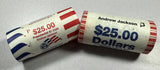 (2) - $25 BU Rolls Andrew Jackson Prez Dollars, one roll P and one roll possibly D.