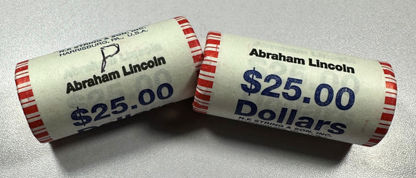 (2) - $25 BU Rolls Abraham Lincoln Presidential Dollars ($50 total face value)