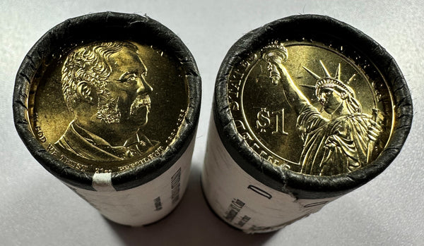 (2) - $25 BU Rolls Chester Arthur Prez Dollars, two rolls of D mint coins.