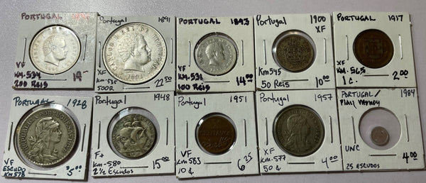 PORTUGAL MISCELLANEOUS 10 COIN LOT 1891 TO 1985