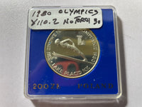 1980 POLAND WINTER OLYMPICS LAKE PLACID Ski Jump Proof Silver 200 Zl 2 Coins torch and no torch