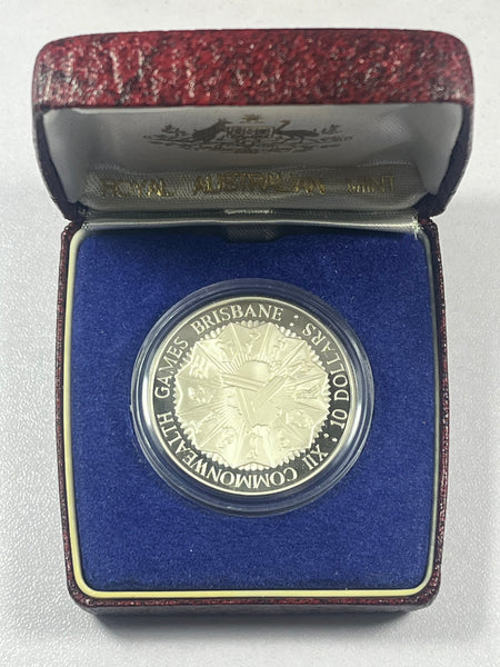 1982 Australia 10 Dollars Commonwealth Games-Brisbane .925 Silver Coin in Case