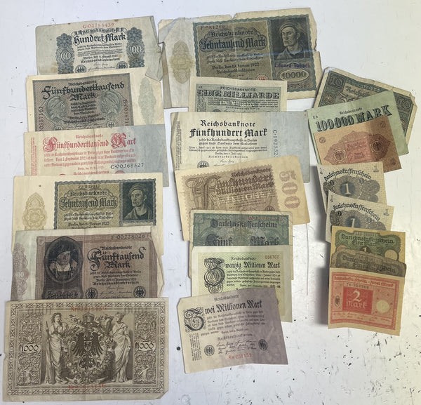 Lot of 21 Germany Banknotes-Various Sizes and Denominations