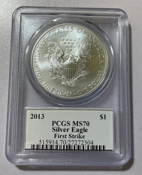 2013 $1 AMERICAN SILVER EAGLE PCGS MS70 FIRST STRIKE LABEL
