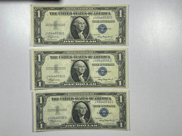 Lot of 3-1935A Silver Certificate Banknotes w/Sequential Serial Numbers-FR# 1608