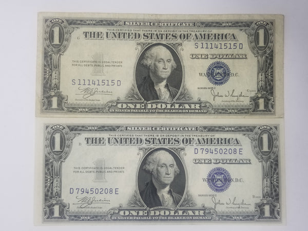 Blue Seal $1 Silver Certificates (1935C) [CU + F] [Liar's Poker SN]