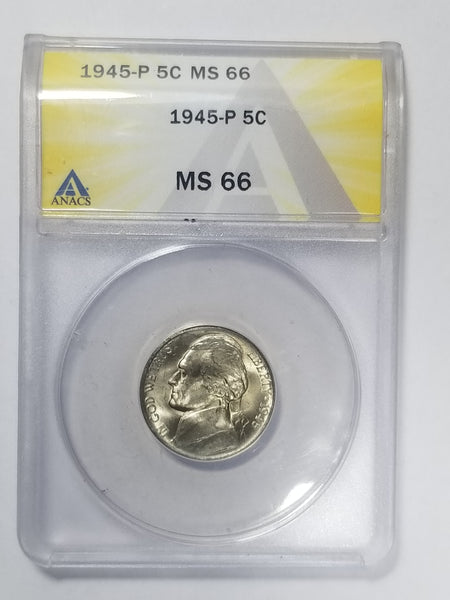 ANACS Graded 1945-P Silver Wartime Jefferson Nickel (MS66)
