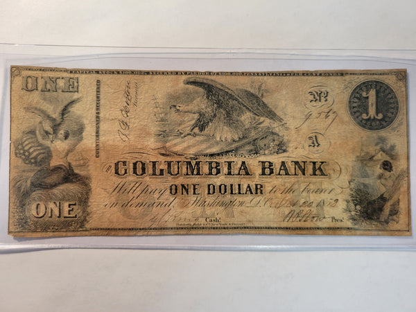 Washington DC Columbia Bank One Dollar Obsolete Bank Note