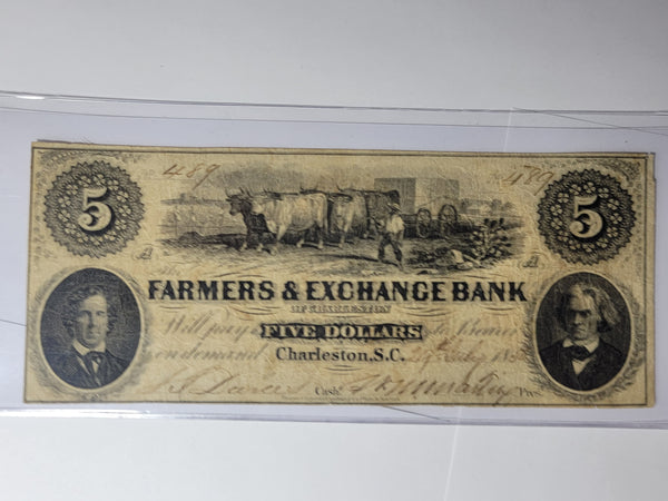 Charleston South Carolina Farmers and Exchange Bank $5 Note