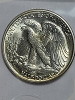 1945 Walking Liberty Half Dollar $1/2 light two-sided central and rim toning