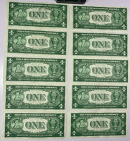 Lot of 10-1935A Series $1 Dollar Blue Unc Seal Silver Certificates Seq SN-FR1608*