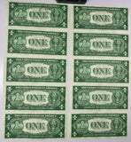 Lot of 10-1935A Series $1 Dollar Blue Unc Seal Silver Certificates Seq SN-FR1608*
