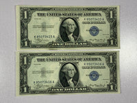 Lot of 2-1935 Series FR1607 $1 Dollar Blue Unc Seal Silver Certificates Seq SN*