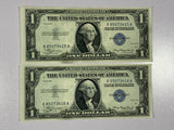 Lot of 2-1935 Series FR1607 $1 Dollar Blue Unc Seal Silver Certificates Seq SN*