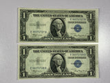 Lot of 2-1935A Series FR1608 $1 Dollar Blue Unc Seal Silver Certificates Seq SN*