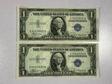 Lot of 2-1935A Series FR1608 $1 Dollar Blue Unc Seal Silver Certificates Seq SN*