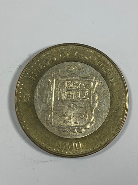 2004 Mexico 100 Pesos Bi-Metallic Silver Coin-180th Anniv of Federation -KM-692 *