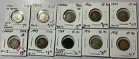 Date run set of Canadian 5 cent silver coins 1903-1912