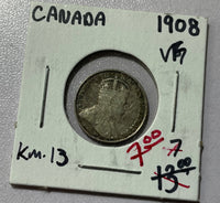 Date run set of Canadian 5 cent silver coins 1903-1912