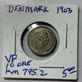 Date run set Denmark 10 ore coins 1874 - 1919