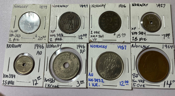 NORWAY MISCELLANEOUS COINS  LOT 1877 TO 1964