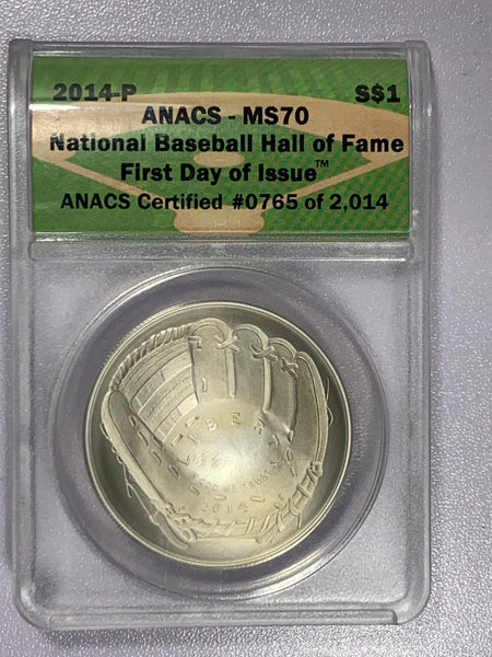 2014-P ANACS MS70 National Baseball Hall of Fame Coin-First Day of Issue-Perfect!!!  *