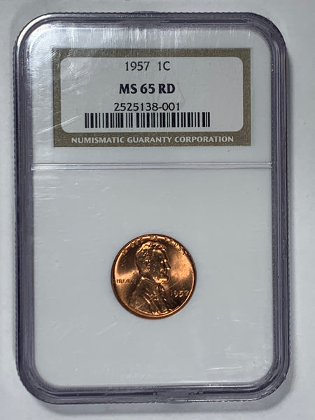 1957 NGC MS 65 RD Lincoln Cent in Old Holder