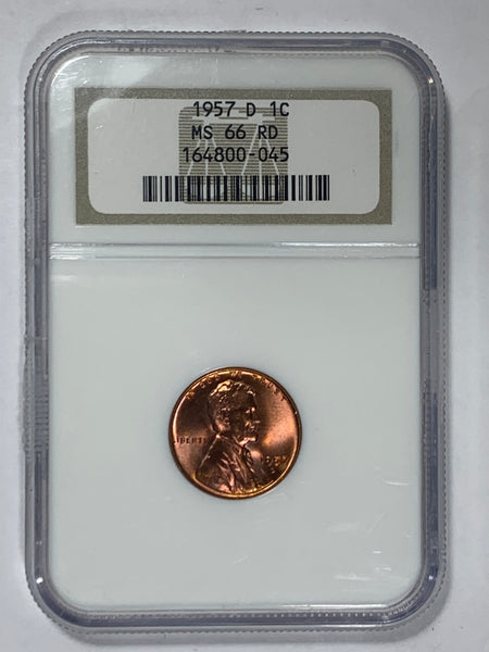 1957-D NGC MS 66 RD Lincoln Cent in Old Holder