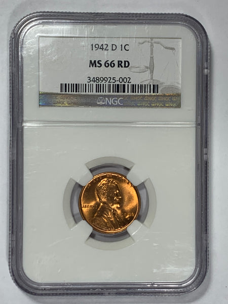 1942-D NGC MS 66 RD Lincoln Cent in Old Holder