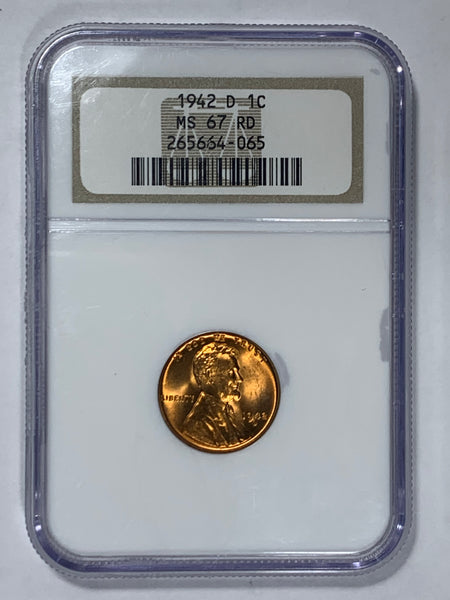 1942-D NGC MS 67 RD Lincoln Cent in Old Holder