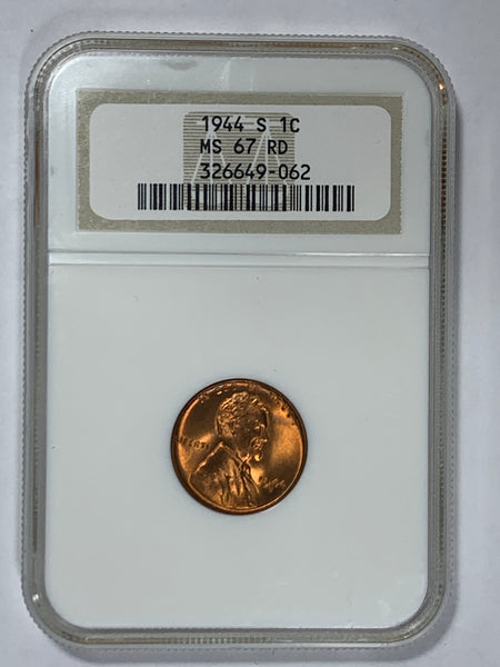 1944-S NGC MS 67 RD Lincoln Cent in Old Holder