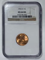 1953-D NGC MS 66 RD Lincoln Cent in Old Holder