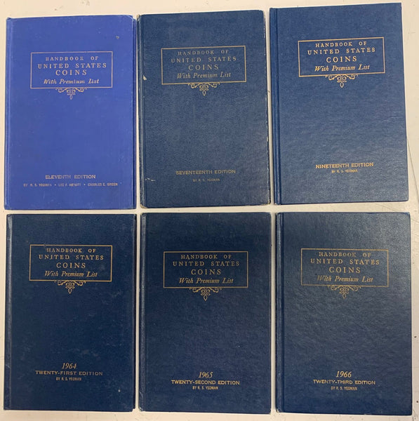 Lot of 6 (11th, 17th, 19th, 21-23 Ed) Handbook of United States Coins Blue Books
